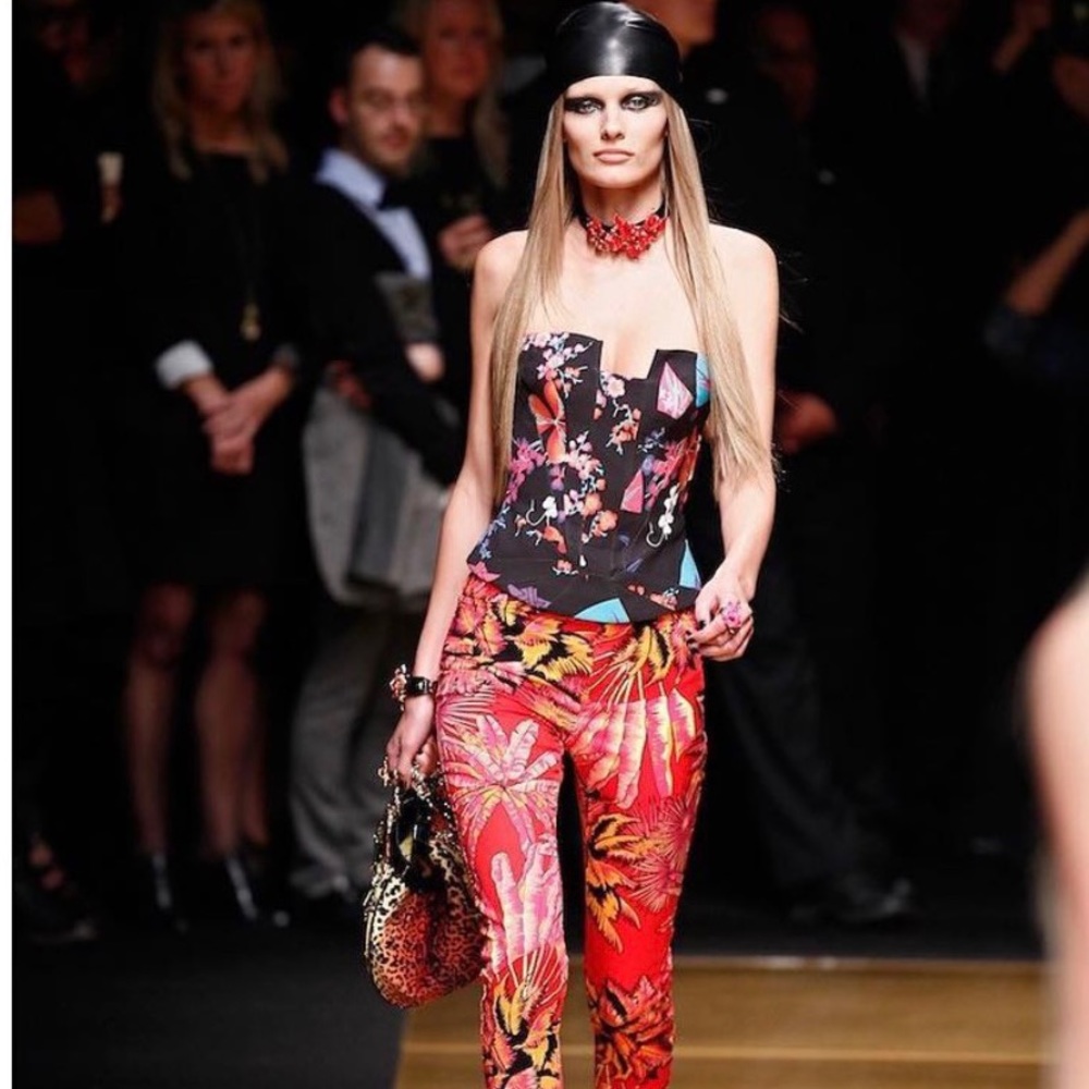 versace h&m Collection SKINNY JEANS BRIGHT TROPICAL PALM PRINT PATTERN